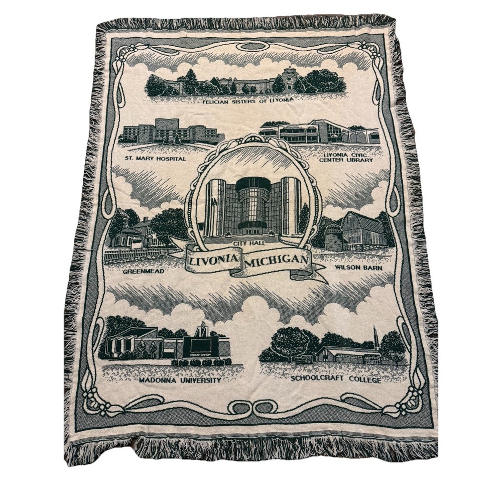 VTG Woven Tapestry Throw blanket‎ Livonia Michigan